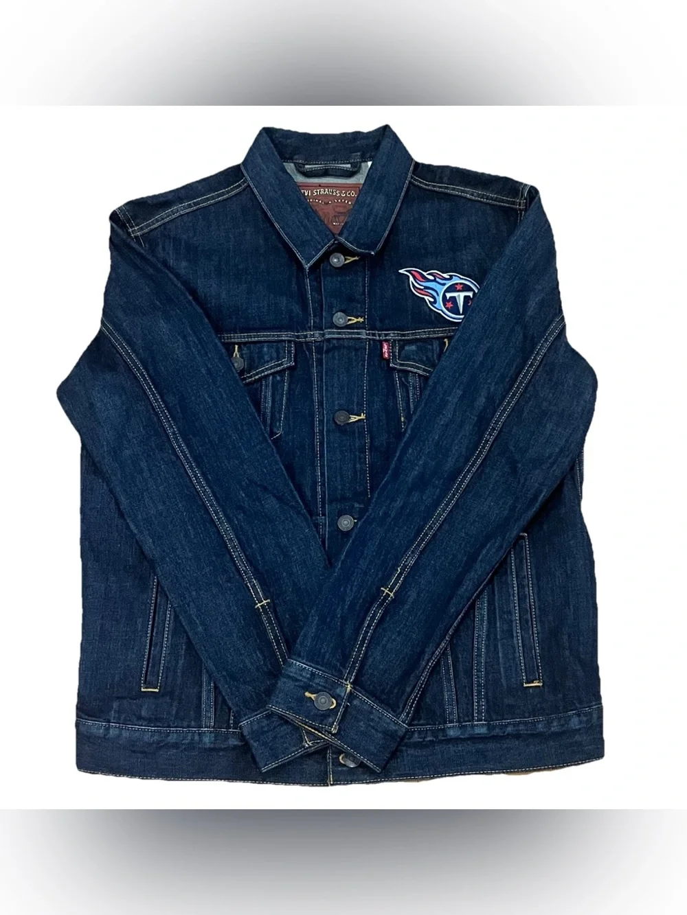 Rare NFL Levis Strauss Tennessee Titans Mens Denim Trucker Jacket Large Used/New - Picture 4 of 8